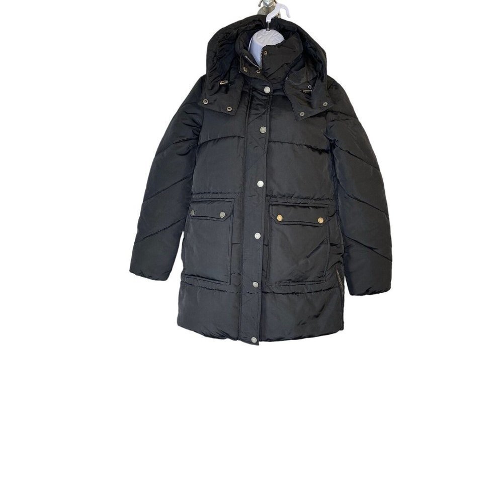 Lucky Brand Womens Hooded Full Zip Snap Puffer Jacket Front Pockets Size XS